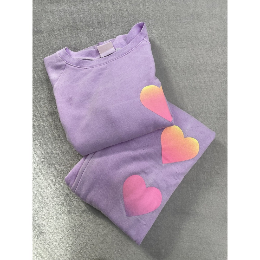 Firehouse Sweatshirt Pants Set Girls Size L Purple Rainbow Heart Made in USA